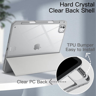 Husa premium tableta Sigloo, compatibila cu iPad Air 11", interior imitatie piele, suport Smart Pen, gri deschis