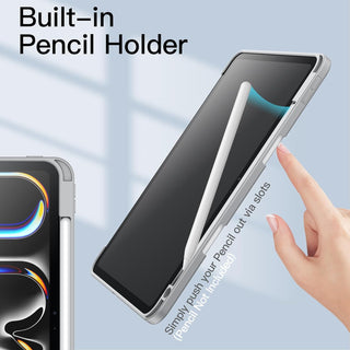 Husa premium tableta Sigloo, compatibila cu iPad Air 11", interior imitatie piele, suport Smart Pen, gri deschis
