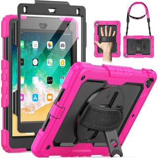 Pachet 360 pentru iPad 9.7" (iPad Air 2, iPad 5/6, iPad Pro 9.7) – Husa Sigloo Shockproof Armor cu folie inclusa, curea de umar si suport rotativ, Roz