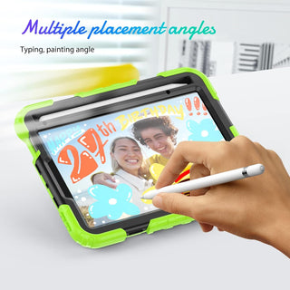 Pachet complet 360° Sigloo: Husa Shockproof Armor + Folie integrata pentru iPad Mini 7/6, 8.3'', cu stand rotativ si curea umar, Verde