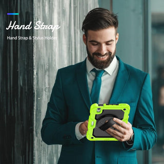 Pachet complet 360° Sigloo: Husa Shockproof Armor + Folie integrata pentru iPad Mini 7/6, 8.3'', cu stand rotativ si curea umar, Verde