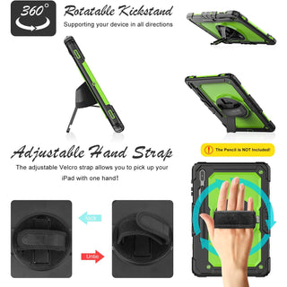 Husa Sigloo pentru tableta Samsung Galaxy Tab S8 Plus, S7 FE, S7 Plus, Rezistenta la Socuri, cu Suport Rotativ, Verde cu Negru