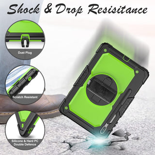 Husa Sigloo pentru tableta Samsung Galaxy Tab S8 Plus, S7 FE, S7 Plus, Rezistenta la Socuri, cu Suport Rotativ, Verde cu Negru