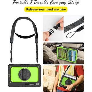 Husa Sigloo pentru tableta Samsung Galaxy Tab S8 Plus, S7 FE, S7 Plus, Rezistenta la Socuri, cu Suport Rotativ, Verde cu Negru