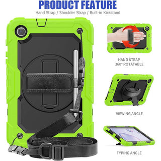 Pachet 360 pentru tableta Samsung Galaxy Tab A 8.4" 2020 (SM-T307/T307U) – husa Sigloo cu folie inclusa, curea de umar si suport rotativ, Verde