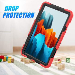Pachet complet 360° Sigloo: Husa Shockproof Armor + folie integrata pentru Samsung Galaxy Tab S8/S7 11" cu stand rotativ, suport creion, curea umar – Rosu