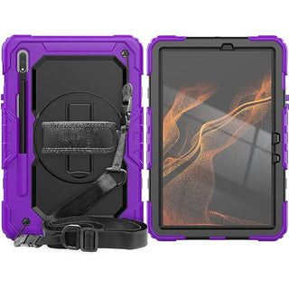 Pachet 360 pentru pentru Galaxy Tab S8(X700/X706) /S7 (T870/T875/T876B), 11", Husa Sigloo, Curea de Umar si Folie de Protectie– Mov cu Negru