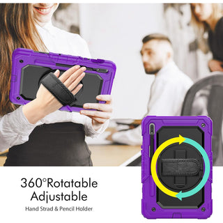 Pachet 360 pentru pentru Galaxy Tab S8(X700/X706) /S7 (T870/T875/T876B), 11", Husa Sigloo, Curea de Umar si Folie de Protectie– Mov cu Negru