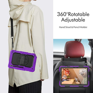 Pachet 360 pentru pentru Galaxy Tab S8(X700/X706) /S7 (T870/T875/T876B), 11", Husa Sigloo, Curea de Umar si Folie de Protectie– Mov cu Negru