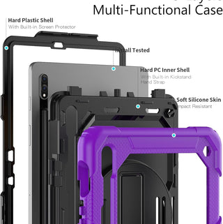 Pachet 360 pentru pentru Galaxy Tab S8(X700/X706) /S7 (T870/T875/T876B), 11", Husa Sigloo, Curea de Umar si Folie de Protectie– Mov cu Negru