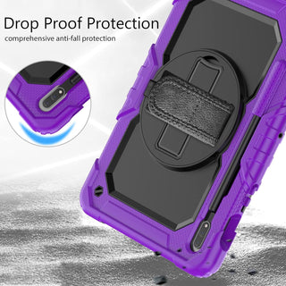 Pachet 360 pentru pentru Galaxy Tab S8(X700/X706) /S7 (T870/T875/T876B), 11", Husa Sigloo, Curea de Umar si Folie de Protectie– Mov cu Negru