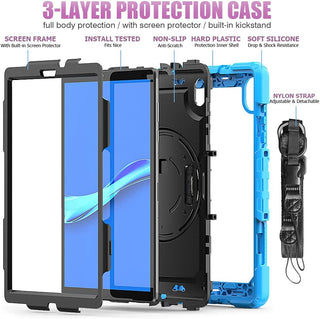 Pachet 360 Sigloo, pentru Lenovo Tab K10/Tab M10 Plus(TB-X606), 10.3", cu suport kickstand, curea de umar si folie de protectie, Albastru