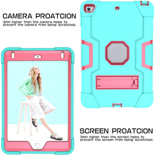 Husa Sigloo pentruiPad 9.7” ((iPad 5/6, Air 2, Pro 9.7)) – Antisoc si Antizgarieturi cu Suport integrat – Verde deschis + Roz Trandafir