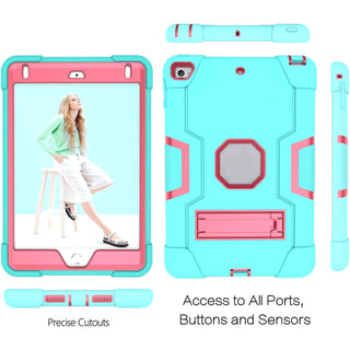 Husa Sigloo pentruiPad 9.7” ((iPad 5/6, Air 2, Pro 9.7)) – Antisoc si Antizgarieturi cu Suport integrat – Verde deschis + Roz Trandafir