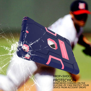 Husa Sigloo pentru iPad Air / iPad 9.7” (2017) – Antisoc si Antizgarieturi cu Suport integrat – Bleumarin + Roz Trandafir