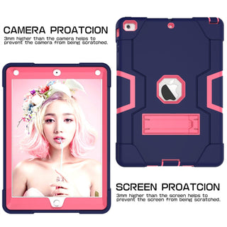 Husa Sigloo pentru iPad Air / iPad 9.7” (2017) – Antisoc si Antizgarieturi cu Suport integrat – Bleumarin + Roz Trandafir