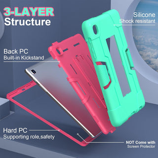 Husa Shockproof Armor pentru Samsung Galaxy Tab A7 Lite(SM-T220/T225), 8.7", Sigloo, stand Built-in, Protectie 360, Verde deschis cu roz