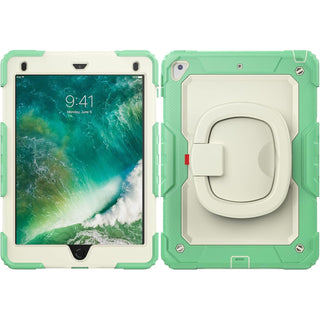Husa Sigloo pentru iPad 9.7" (iPad 5/6, Air 2, Pro 9.7) – 3 Straturi Protectie, Suport rotativ, Ecran Protejat, Antisoc – Verde deschis cu Crem