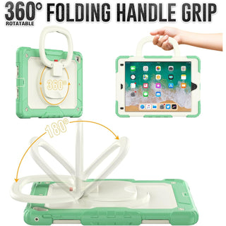 Husa Sigloo pentru iPad 9.7" (iPad 5/6, Air 2, Pro 9.7) – 3 Straturi Protectie, Suport rotativ, Ecran Protejat, Antisoc – Verde deschis cu Crem