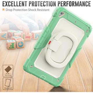 Husa Sigloo pentru iPad 9.7" (iPad 5/6, Air 2, Pro 9.7) – 3 Straturi Protectie, Suport rotativ, Ecran Protejat, Antisoc – Verde deschis cu Crem