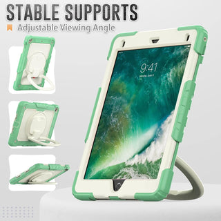 Husa Sigloo pentru iPad 9.7" (iPad 5/6, Air 2, Pro 9.7) – 3 Straturi Protectie, Suport rotativ, Ecran Protejat, Antisoc – Verde deschis cu Crem
