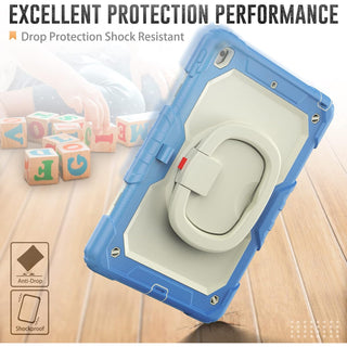 Husa Sigloo, pentru tableta Apple Ipad gen 9/8/7, 10.2 inch, Hybrid 3in1, 360 °protectie, suport smartpen, Suport rotativ, Gri/Crem-Albastru