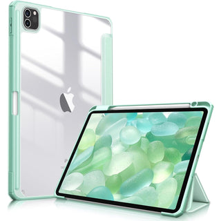 Husa premium tableta Apple iPad Air 11" (2024), Sigloo, interior imitatie piele, suport Smart Pen, spate din PC transparent, rezista la socuri, Verde deschis