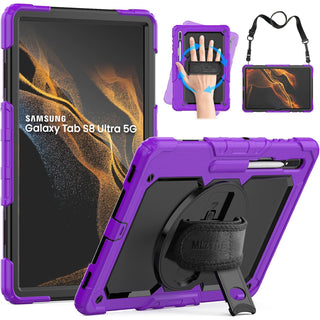 Pachet 360° Sigloo pentru pentru Samsung Galaxy Tab S10 Ultra, S9 Ultra, S8 Ultra, 14.6", Husa Shockproof Armor cu Folie integrata, Mov