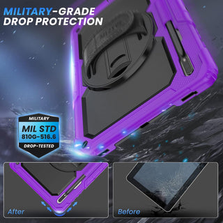 Pachet 360° Sigloo pentru pentru Samsung Galaxy Tab S10 Ultra, S9 Ultra, S8 Ultra, 14.6", Husa Shockproof Armor cu Folie integrata, Mov