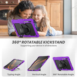 Pachet 360° Sigloo pentru pentru Samsung Galaxy Tab S10 Ultra, S9 Ultra, S8 Ultra, 14.6", Husa Shockproof Armor cu Folie integrata, Mov