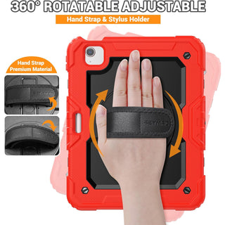 Pachet complet Sigloo 360° pentru iPad Air 5/4 (10.9 inch) - Husa Shockproof cu folie, suport rotativ, suport creion si curea umar - Rosu