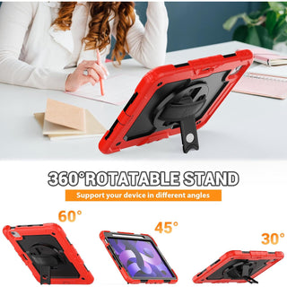 Pachet complet Sigloo 360° pentru iPad Air 5/4 (10.9 inch) - Husa Shockproof cu folie, suport rotativ, suport creion si curea umar - Rosu