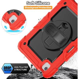 Pachet complet Sigloo 360° pentru iPad Air 5/4 (10.9 inch) - Husa Shockproof cu folie, suport rotativ, suport creion si curea umar - Rosu