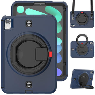 Pachet complet 360ø Sigloo: Hus? Shockproof Armor + Folie integrat? pentru Apple iPad Mini 7/6 (2024/2021), 8.3", cu stand rotativ ?i curea umar, Dark Blue