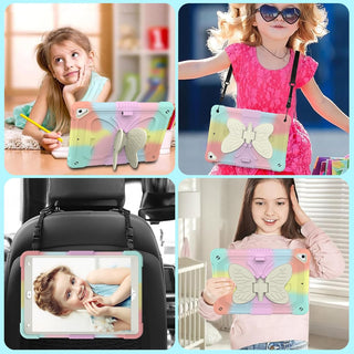 Husa Sigloo pentru Apple iPad 9th/8th/7th Gen (2021/2020/2019), 10.2'', Protectie Completa, Suport Creion, Stand Fluture, Curea Umar, Anti-Soc, Mov Multicolor