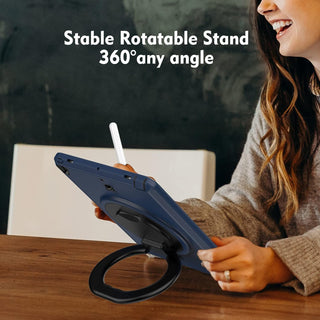 Pachet complet 360° Sigloo: Husă Shockproof Armor + Folie integrată pentru iPad 9/8/7 (2021/2020/2019) 10.2 inch, cu stand rotativ Dark Blue