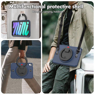 Pachet complet 360ø Sigloo: Hus? Shockproof Armor + Folie integrat? pentru Apple iPad Mini 7/6 (2024/2021), 8.3", cu stand rotativ ?i curea umar, Dark Blue
