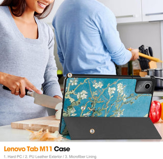 Husa Slim Sigloo, Smart Cover, Trifold, pentru Lenovo Tab M11 2024 (TB-330FU/TB-330XU/TB-331FC), 11", Cires Inflorit