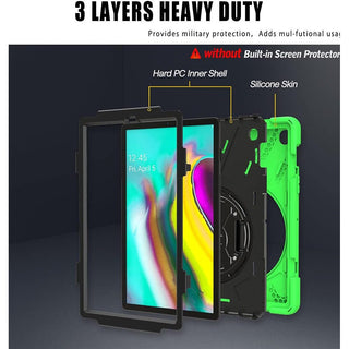 Husa Sigloo, pentru tableta Apple Ipad gen 9/8/7, 10.2 inch, Hybrid 3in1 Rugged Built-in Kickstand 360 ° Stand rotativ, curea de mana, Corner Shockproof, Verde Aprins