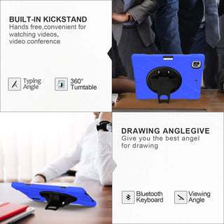 Husa Sigloo pentru iPad Air13 (2024/2025), iPad Pro 12.9'' (2020/2021/2022), Antisoc, Antipraf, cu Stand rotativ – albastru