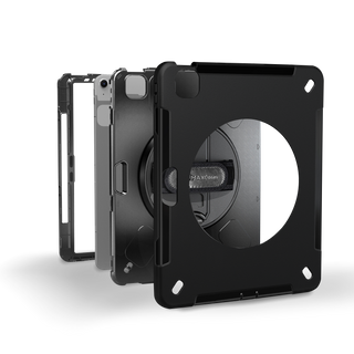 Pachet complet 360› Sigloo: Hus? Shockproof Armor + Folie integrat? pentru Apple iPad Mini 7/6 (2024/2021), 8.3", cu stand rotativ ?i curea umar, Negriu