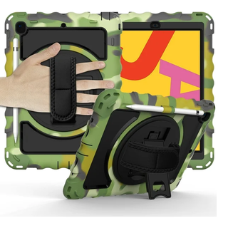 Husa Sigloo, pentru tableta Apple Ipad gen 9/8/7, 10.2 inch, Hybrid 3in1 Rugged Built-in Kickstand 360 › Stand rotativ, curea de mana, Corner Shockproof, Camuflaj