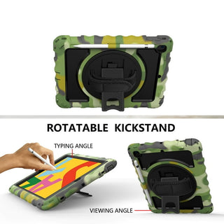 Husa Sigloo, pentru tableta Apple Ipad gen 9/8/7, 10.2 inch, Hybrid 3in1 Rugged Built-in Kickstand 360 › Stand rotativ, curea de mana, Corner Shockproof, Camuflaj