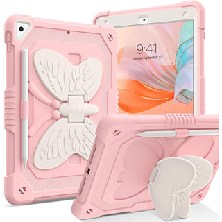 Husa Sigloo, pentru tableta Apple iPad 9th Gen (2021), iPad 8th Gen (2020), iPad 7th Gen (2019) - Protectie completa, stand fluture si curea de umar, suport pentru Pen, roz