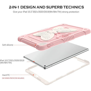 Husa Sigloo, pentru tableta Apple iPad 9th Gen (2021), iPad 8th Gen (2020), iPad 7th Gen (2019) - Protectie completa, stand fluture si curea de umar, suport pentru Pen, roz