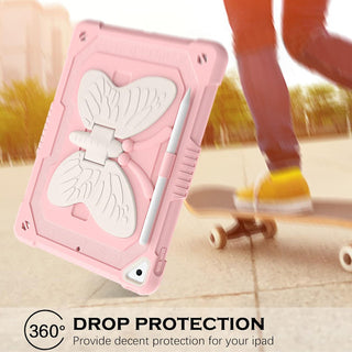 Husa Sigloo, pentru tableta Apple iPad 9th Gen (2021), iPad 8th Gen (2020), iPad 7th Gen (2019) - Protectie completa, stand fluture si curea de umar, suport pentru Pen, roz