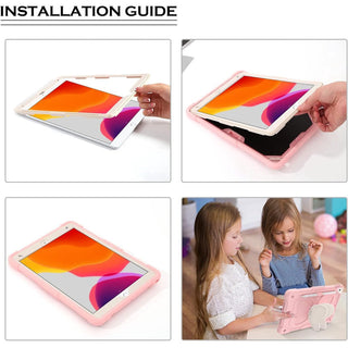 Husa Sigloo, pentru tableta Apple iPad 9th Gen (2021), iPad 8th Gen (2020), iPad 7th Gen (2019) - Protectie completa, stand fluture si curea de umar, suport pentru Pen, roz