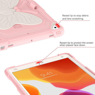 Husa Sigloo, pentru tableta Apple iPad 9th Gen (2021), iPad 8th Gen (2020), iPad 7th Gen (2019) - Protectie completa, stand fluture si curea de umar, suport pentru Pen, roz