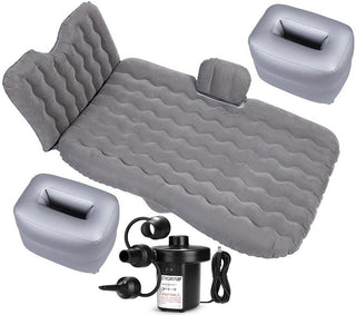 Saltea gonflabila auto dubla Sigloo, 135x90 cm, cu pompa electrica 12V, 2 perne, velur, gri
