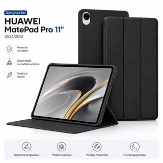 Husa premium office Sigloo, tip mapa, pentru tableta Huawei MatePad Pro 11 (2024/2022), carcasa interna din silicon cu suport Smart Pen, Black
